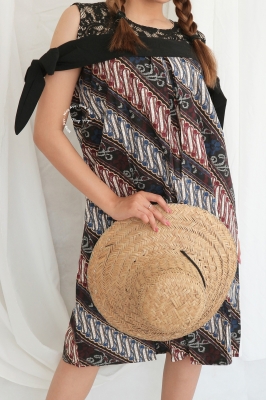 Sabrina Dress Hamil Batik Menyusui Brokat Pita - BTK 151 Biru